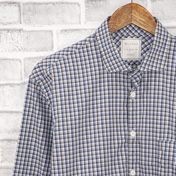 BILLY REID Men's Standard cut Button Down Shirt in Blue Gray check size Large - Picture 5 of 5